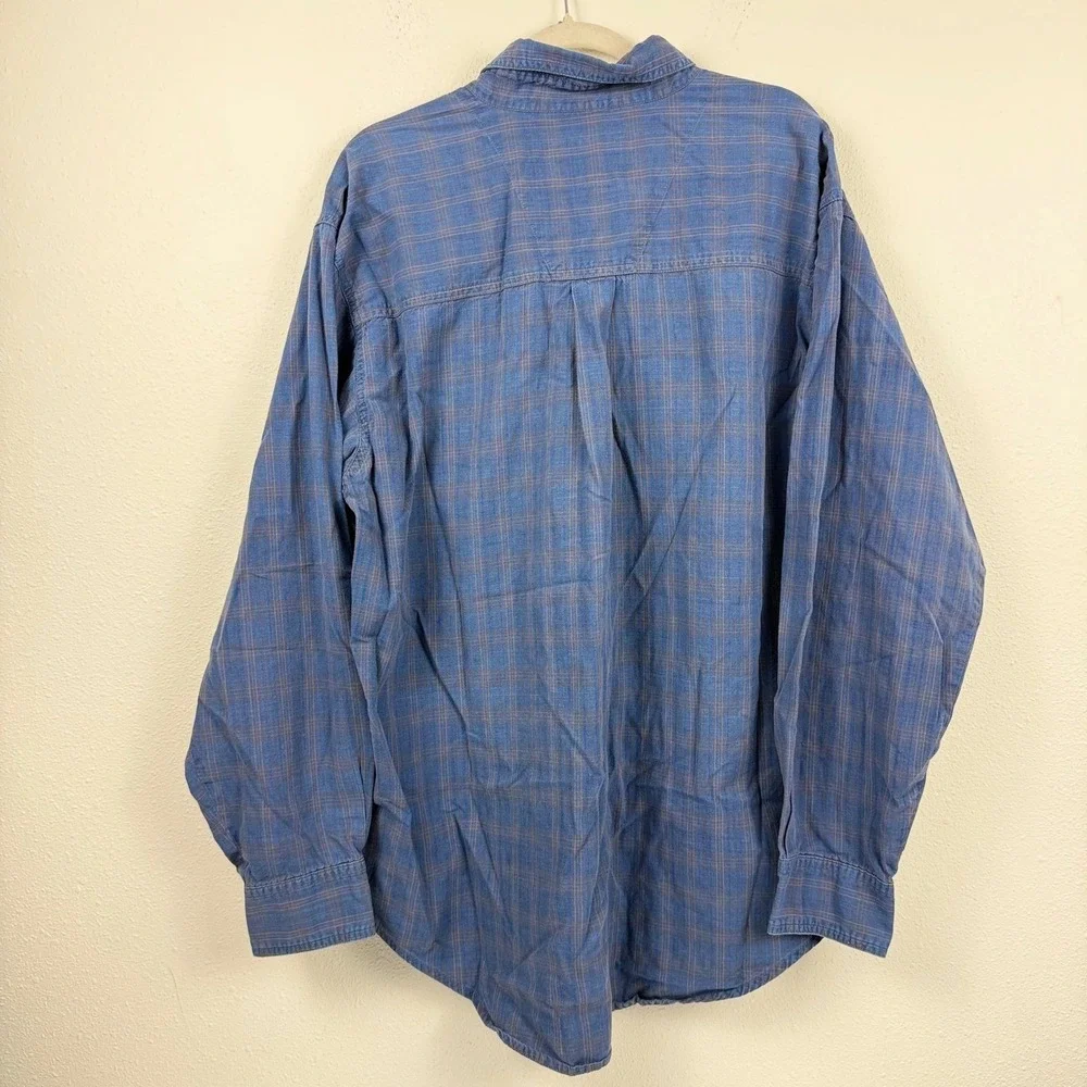VTG Wrangler Rugged Wear Mens XL Blue Plaid Long Sleeve‎ Button Down Shirt
